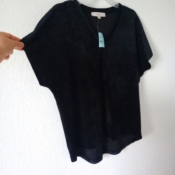 NWT LOFT Women's Black Velvet Velour Embellished Studded Blouse size M Petites - Picture 3 of 7